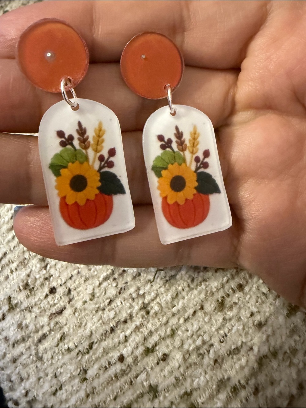 Acrylic Pumpkin Sunflower Drop Earrings - Orange and Yellow